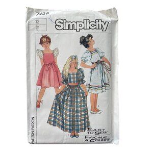 80s Simplicity 7429 Girls Pullover Dress Sewing Pattern Size 12 Vintage UNCUT